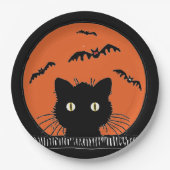 Retro Verrafde zwarte kat Halloween 9-inch Bord pa (Voorkant)