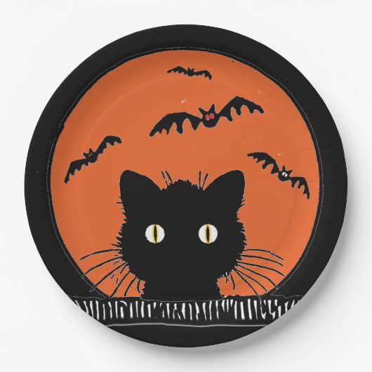 Retro Verrafde zwarte kat Halloween 9-inch Bord pa (Voorkant)