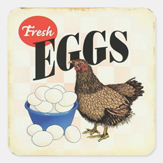 Retro , vers ei Chicken Vierkante Sticker (Voorkant)