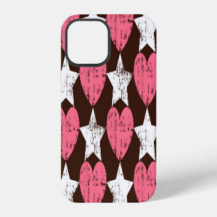 Retro Versleten Harten Sterren Textuur iPhone 12 Hoesje