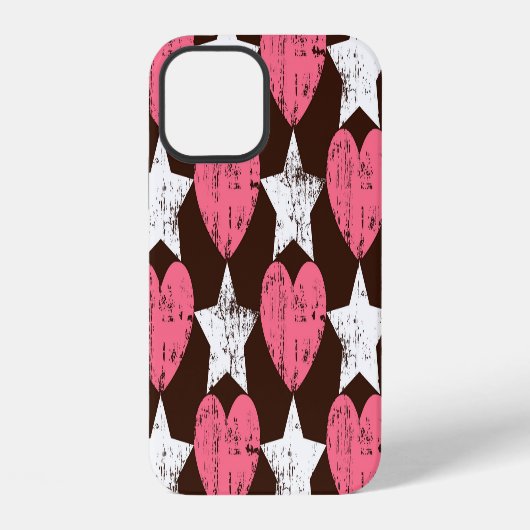 Retro Versleten Harten Sterren Textuur iPhone Hoesje (Achterkant)