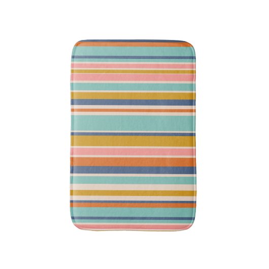 Retro verticaal oranje blauw en geel roze strepen badmat (Voorkant Verticaal)