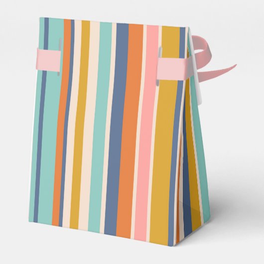 Retro verticaal oranje blauw en geel roze strepen bedankdoosjes (Achterkant)