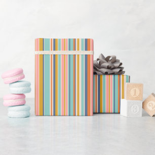 Retro verticaal oranje blauw en geel roze strepen cadeaupapier