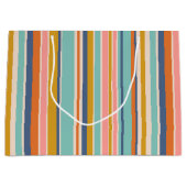 Retro verticaal oranje blauw en geel roze strepen groot cadeauzakje (Voorkant)