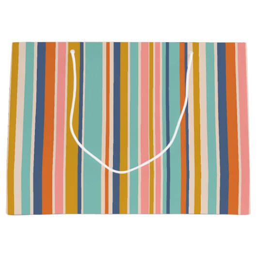 Retro verticaal oranje blauw en geel roze strepen groot cadeauzakje (Voorkant)