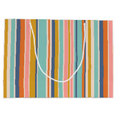 Retro verticaal oranje blauw en geel roze strepen groot cadeauzakje (Achterkant)