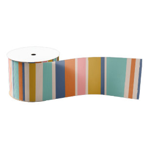 Retro verticaal oranje blauw en geel roze strepen grosgrain lint