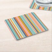 Retro verticaal oranje blauw en geel roze strepen kartonnen onderzetters (Schuin)
