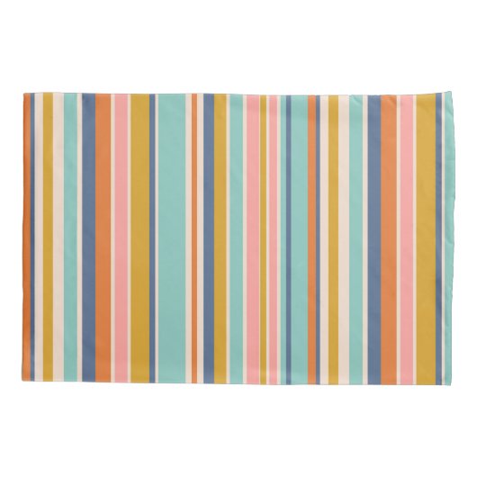 Retro verticaal oranje blauw en geel roze strepen kussensloop (Achterkant)