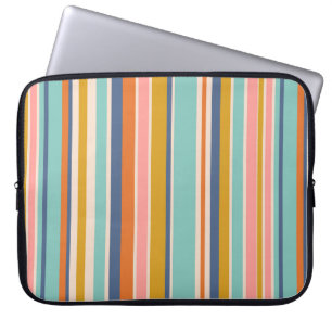 Retro verticaal oranje blauw en geel roze strepen laptop sleeve