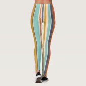 Retro verticaal oranje blauw en geel roze strepen leggings (Achterkant)
