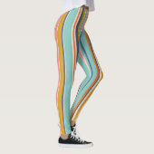 Retro verticaal oranje blauw en geel roze strepen leggings (Rechts)