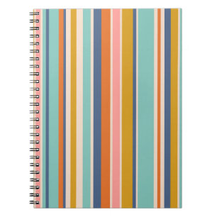 Retro verticaal oranje blauw en geel roze strepen notitieboek