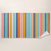 Retro verticaal oranje blauw en geel roze strepen strandlaken (Voorkant)