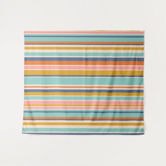 Retro verticaal oranje blauw en geel roze strepen wandkleed (Voorkant (horizontaal))