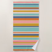 Retro verticale oranje blauwe en gele roze strepen strandlaken (Voorkant)