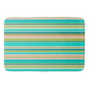 Retro verticale roze turquoise en perzikstrepen badmat