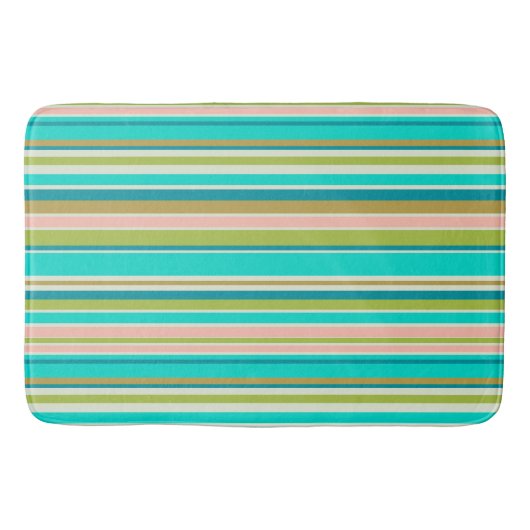 Retro verticale roze turquoise en perzikstrepen badmat (Voorkant)