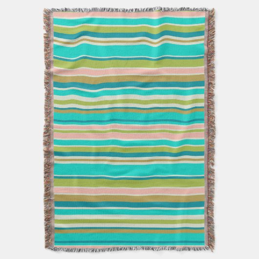 Retro verticale roze turquoise en perzikstrepen deken (Voorkant Verticaal)