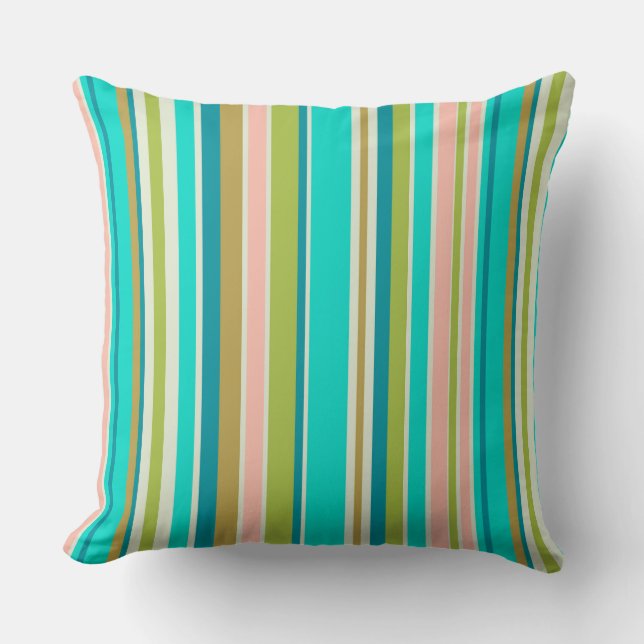 Retro verticale roze turquoise en perzikstrepen kussen (Voorkant)