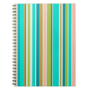 Retro verticale roze turquoise en perzikstrepen notitieboek