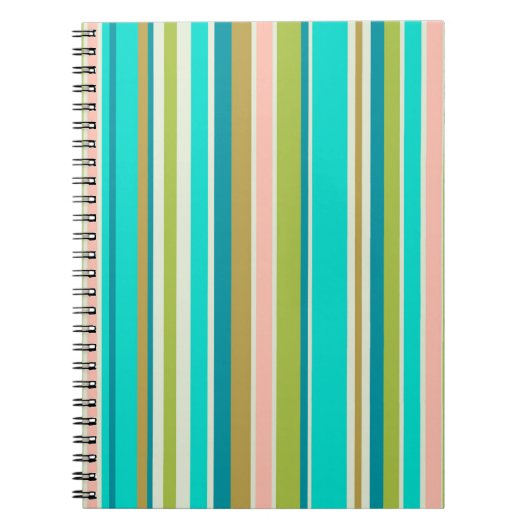 Retro verticale roze turquoise en perzikstrepen notitieboek (Voorkant)