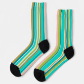 Retro verticale roze turquoise en perzikstrepen sokken (Links)