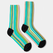 Retro verticale roze turquoise en perzikstrepen sokken (Rechts)