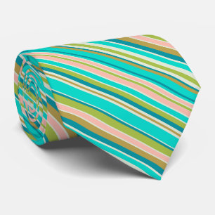 Retro verticale roze turquoise en perzikstrepen stropdas