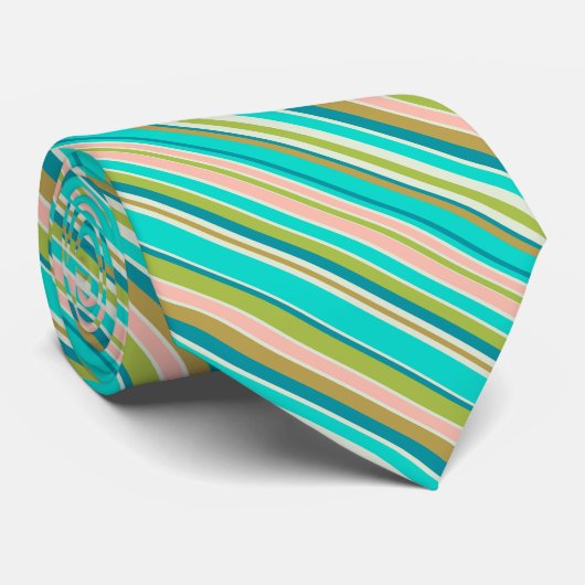 Retro verticale roze turquoise en perzikstrepen stropdas (Opgerold)