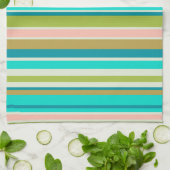 Retro verticale roze turquoise en perzikstrepen theedoek (Gevouwen)