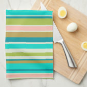 Retro verticale roze turquoise en perzikstrepen theedoek (Quarter Fold)