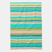 Retro verticale roze turquoise en perzikstrepen theedoek (Verticaal)