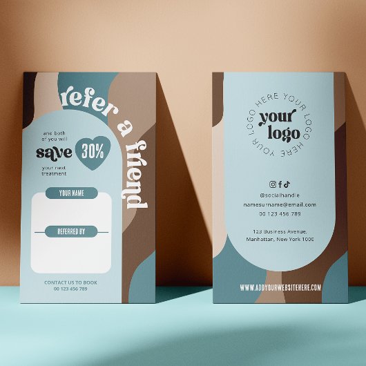 Retro Verwijs een vriend Groovy Logo Beauty Salon Aanbevelingskaartje