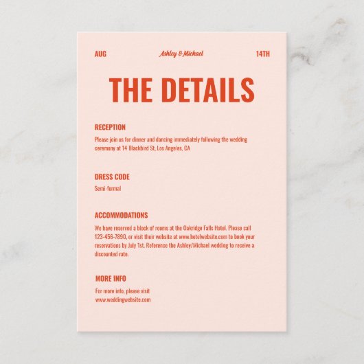 Retro vet en kleurrijke bruiloft details informatiekaartje (Voorkant)