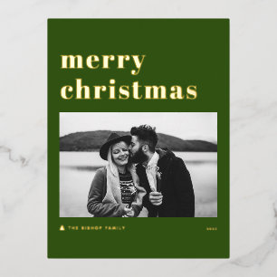 Retro Vet Gedrukte Typografie Groen Prettig Kerstm Folie Feestdagen Briefkaart