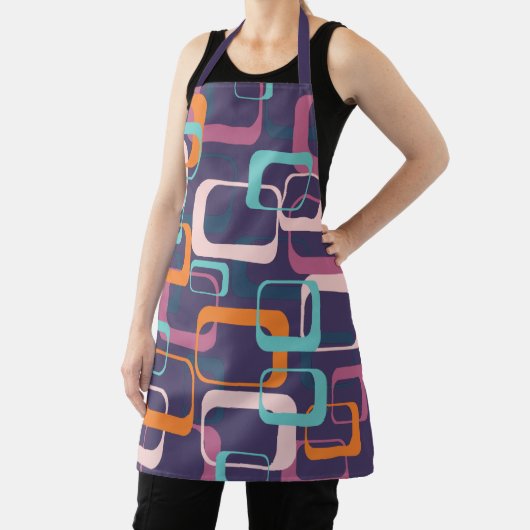 Retro  Vet Geometrische Paarse Blue Cooking Schort (Insitu)