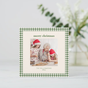 Retro Vet Groen Gingham Eenvoudig Prettig Kerstfee Feestdagenkaart