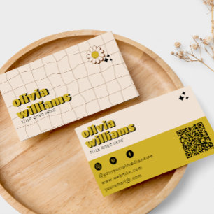 Retro Vet Groene Bloem QR Code Boho Groovy Visitekaartje