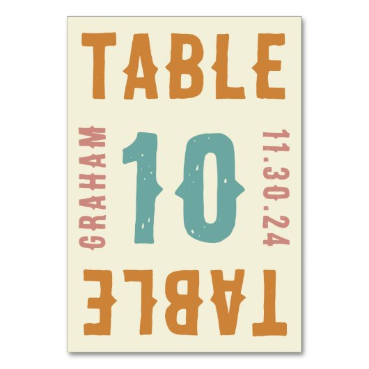 Retro Vet Helder Typografie Tafelnummerkaarten Kaart (Voorkant)