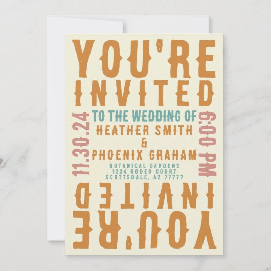 Retro Vet Heldere Foto en QR-code Bruiloft Kaart (Voorkant)