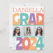 Retro Vet Oversized 3 Foto Afstudeerder Party Kaart (Voorkant)