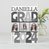 Retro Vet Oversized Zwart-wit Afstudeerder Party Kaart (Staand voorkant)