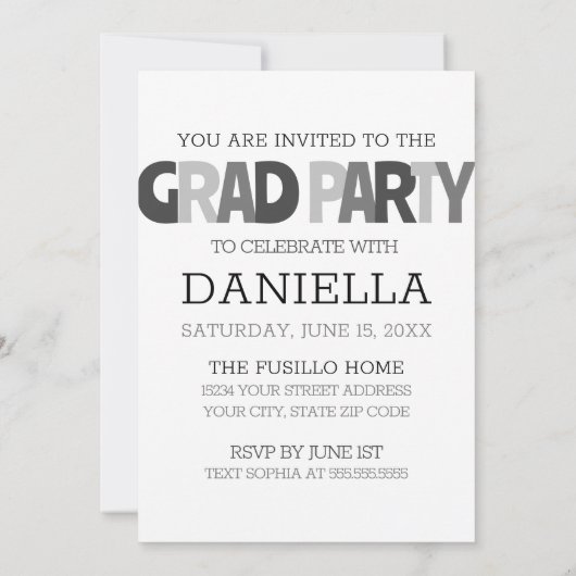 Retro Vet Oversized Zwart-wit Afstudeerder Party Kaart (Achterkant)