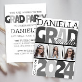 Retro Vet Oversized Zwart-wit Afstudeerder Party Kaart