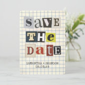 Retro vet papier collage letter QR code Save The Date (Staand voorkant)