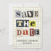 Retro vet papier collage letter QR code Save The Date (Voorkant)