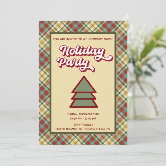 Retro vet plaid leuk bedrijfsfeest kaart (Staand voorkant)