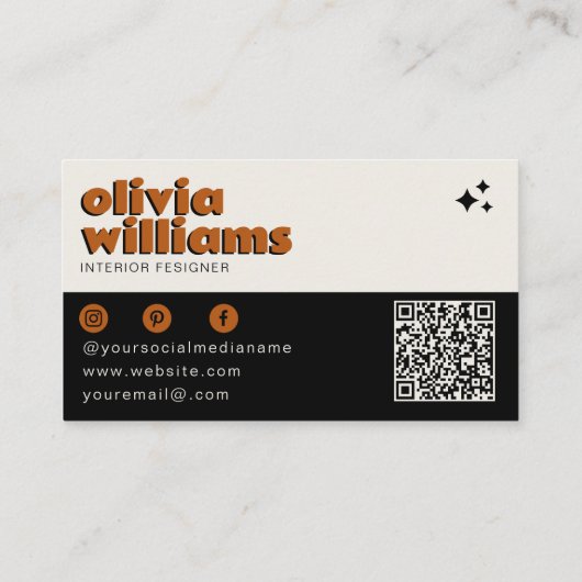 Retro vet QR-code Boho Groovy geruit Funky Visitekaartje (Achterkant)